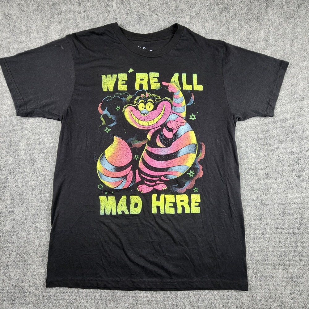 Disney Alice in Wonderland Cheshire Cat We're All Mad Here T-Shirt Black Medium